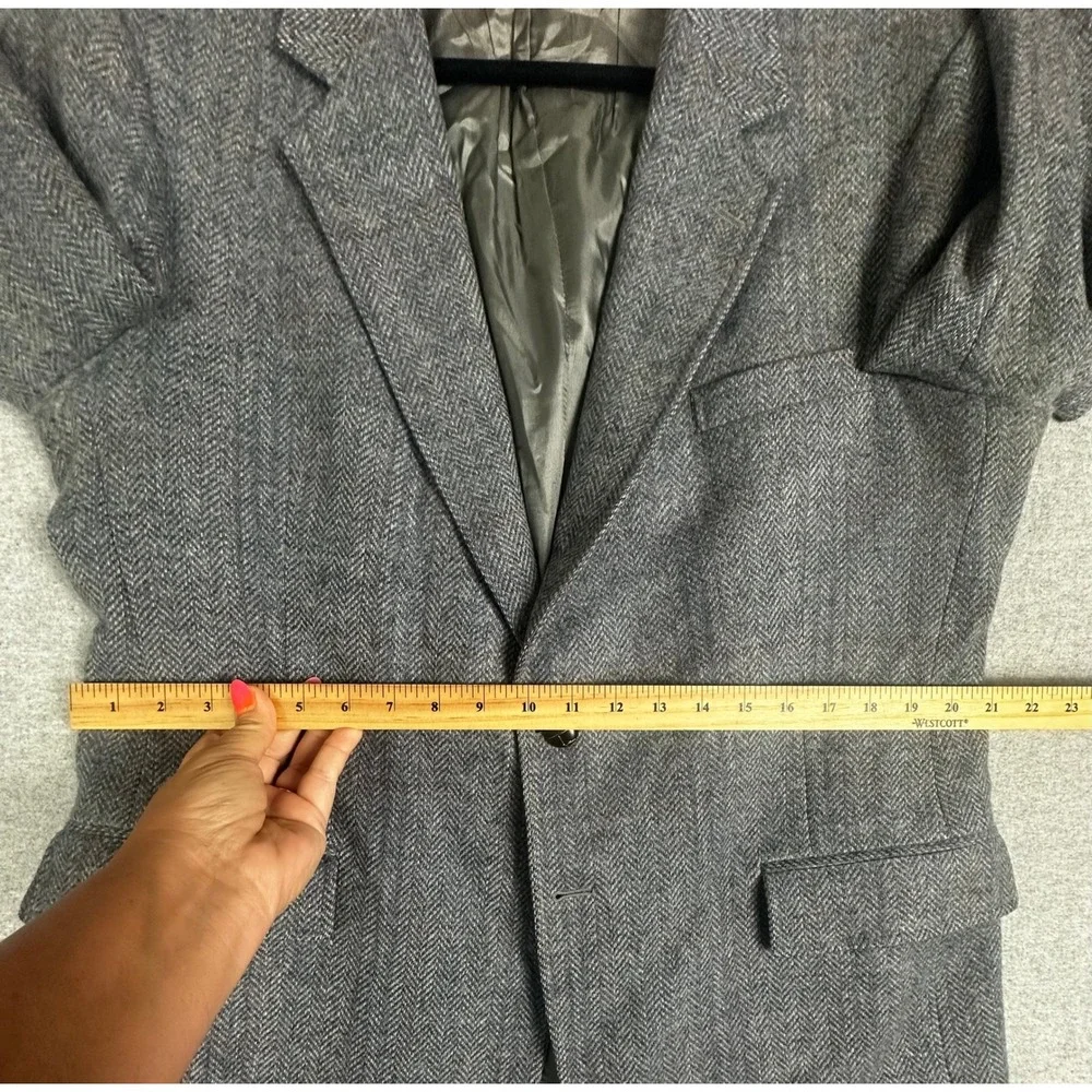 Vintage‎ Tweed Blazer Mens 44R Gray Herringbone Wool Oakton Windowpane USA
